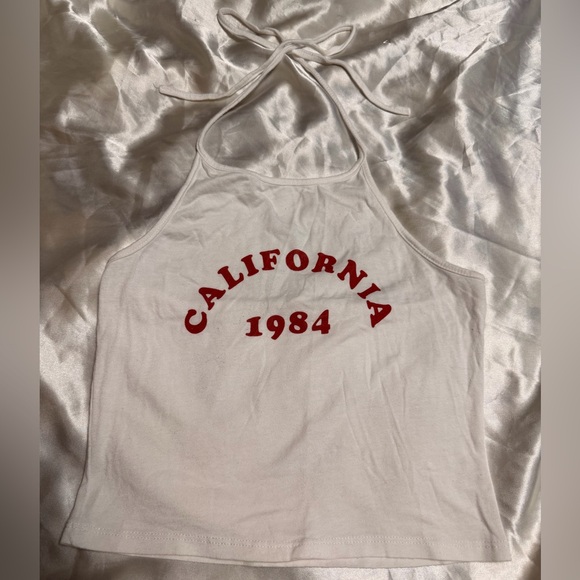 John Golt Tops - California 1984 White and Red Halter Crop Top